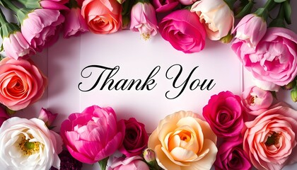 Thank You Floral Frame Elegant Pink and Peach Roses