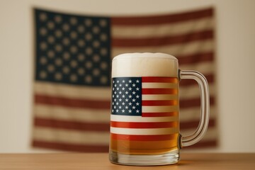  Jarra de cerveza con bandera de Estados Unidos sobre fondo patriótico