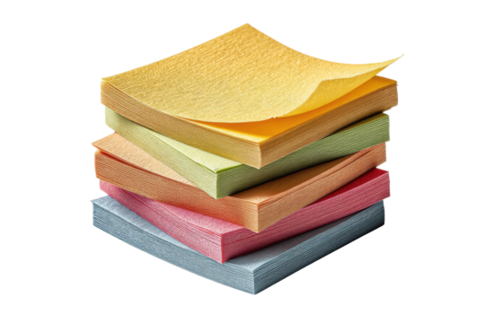 PNG Stack of multicolored sticky notes isolated on black background