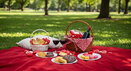 Outdoor Picnic Scene with Food in a Park Setting Stock Photo for Commercial Use