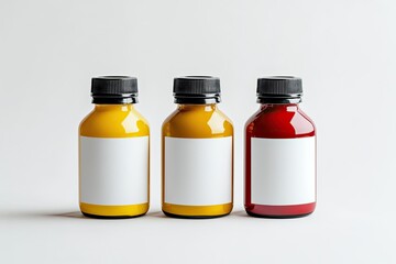 Three bottles with blank labels
