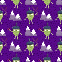 Autumn leaves seamless acorn pattern for wrapping paper and fabrics