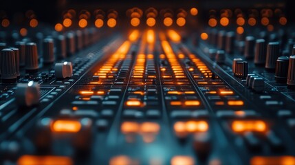 Audio mixing console close-up