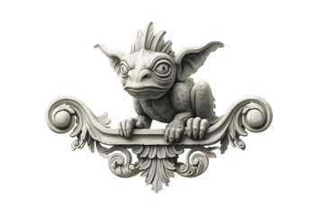 PNG Intricate gargoyle sculpture with ornate details on black background