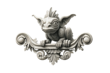 PNG Intricate gargoyle sculpture with ornate details on black background