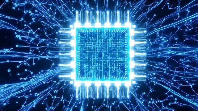 Growing Neural Network from Center Core to Large Scale and Complex Web with Nodes and Connections. AI generative artificial intelligence and data analysis. 