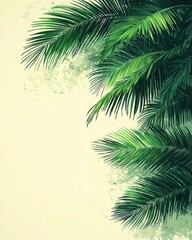Naklejka premium Tropical palm leaves on a vintage textured background, lush and vibrant foliage