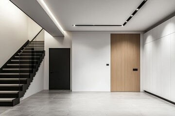 Fototapeta premium Modern, minimalist foyer with a stylish staircase