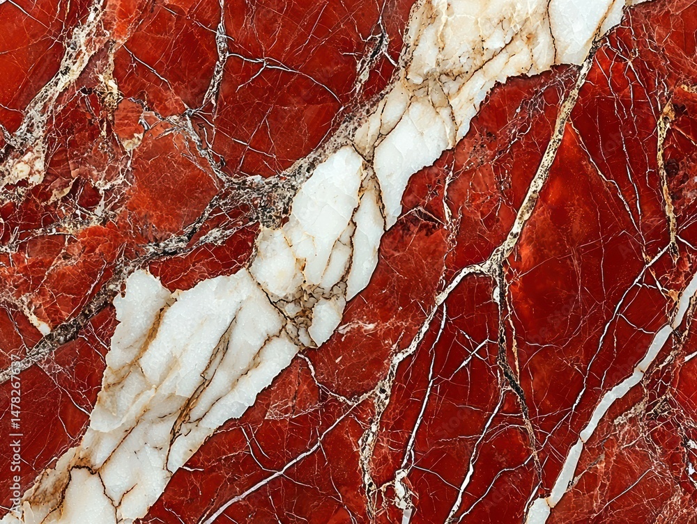Poster red and white marble with intricate veining pattern
