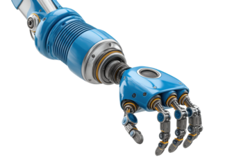 PNG Robotic arm with blue metallic finish and articulated fingers