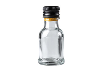 PNG Clear glass mini bottle with black cap on white background