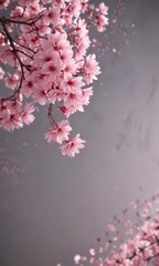 Floating pink sakura petals on a gentle, out-of-focus backdrop  ,  japanese,  macro