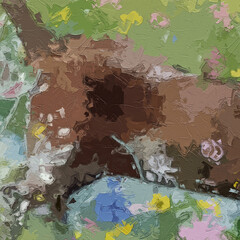 Various oil paintings, flowers, fields, hens, chicks, landscapes, marine creatures, plum blossoms, birds, cats, dogs, butterflies, abstract sea boats