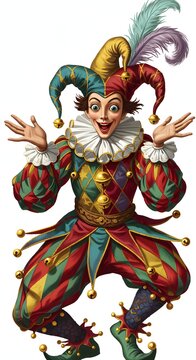 Vibrant Jester Illustration A Colorful Character Design in Medieval Jester Costume