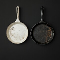 Dirty and Clean Cast Iron Skillet Comparison
