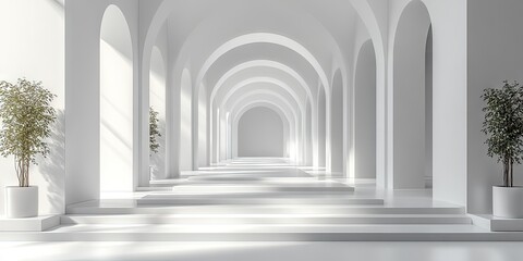 Fototapeta premium Pristine white archway hallway design.