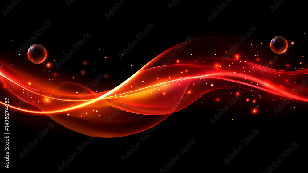 Poster fiery abstract lines: a dynamic composition of fiery orange and red lines dances against a stark bla