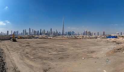 Empty Construction Site Facing a City Skyline