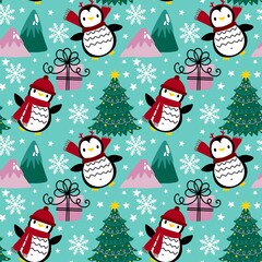 Christmas animals seamless penguin pattern for wrapping paper and fabrics