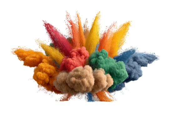 PNG Vibrant explosion of colorful powder plumes on black background