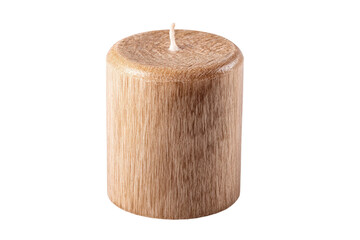 PNG Rustic brown wooden candle with textured surface on black background