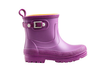 PNG Purple children's rain boot with buckle and textured sole on white background
