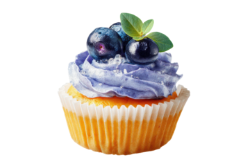 PNG Delicious vanilla cupcake with blueberry and purple frosting