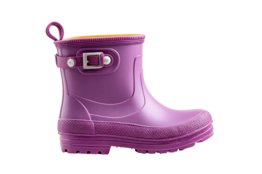 PNG Purple children's rain boot with buckle and textured sole on white background