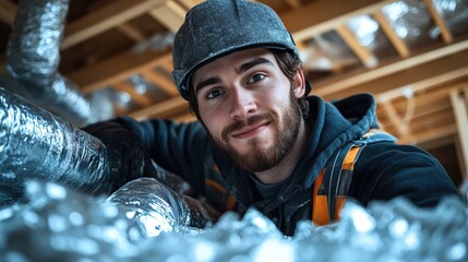 Focused young worker in construction