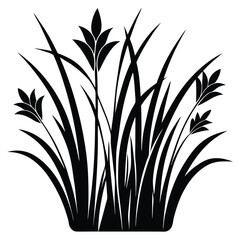 Stylized Black Grasses and Floral Accents in Vector Design, Nature Inspired Composition