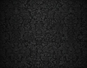 Intricate black floral damask pattern on dark background, luxury, abstract, black and dark