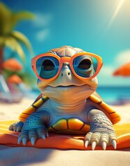 Schildkr&ouml;tenbaby mit Sonnenbrille (3D-Cartoon)