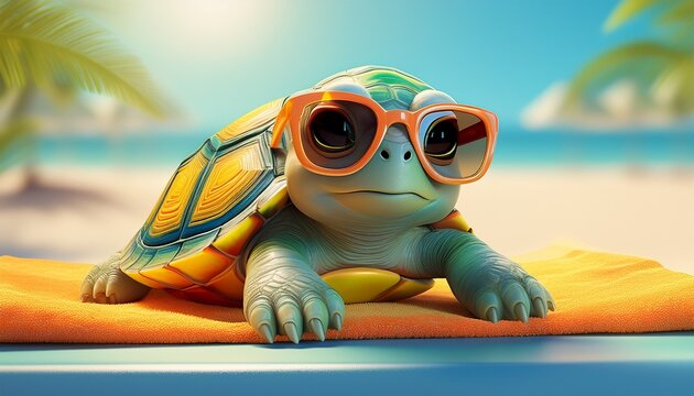 Schildkr&ouml;tenbaby mit Sonnenbrille (3D-Cartoon)