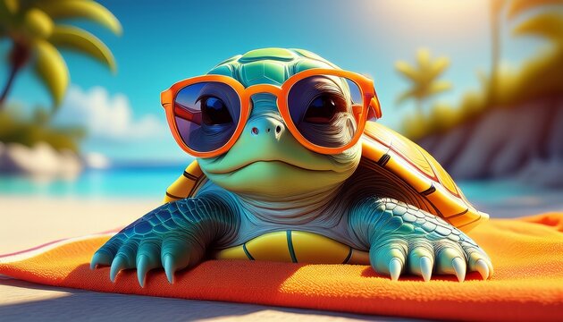 Schildkr&ouml;tenbaby mit Sonnenbrille (3D-Cartoon)