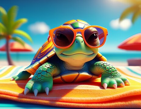 Schildkr&ouml;tenbaby mit Sonnenbrille (3D-Cartoon)