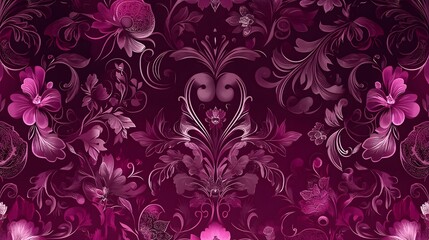 Fototapeta premium Elegant Purple Floral Damask Pattern Seamless Design