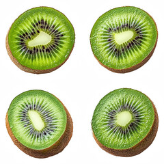 Fototapeta premium Close Up View of Four Slices of Fresh Green Kiwi on Transparent Background