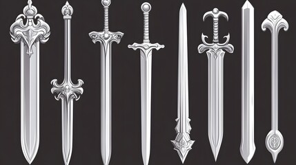 Fototapeta premium Collection of Fantasy Silver Swords Blades Medieval Weapons