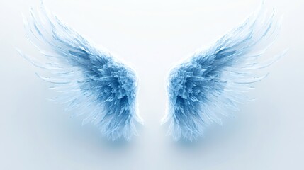 Obraz premium Delicate, ethereal blue angel wings spread against a soft background, symbolizing freedom and grace. The image evokes feelings of peace and tranquility.