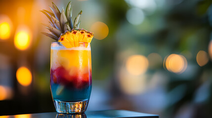 Tropical Paradise Cocktail: A vibrant cocktail with a pineapple garnish stands out, inviting you to take a sip and immerse yourself in the refreshing tropical bliss.