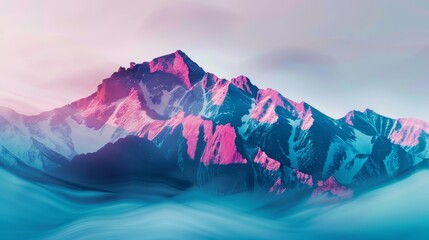 gradient waves merging into mountain peaks teal and magenta on peak .