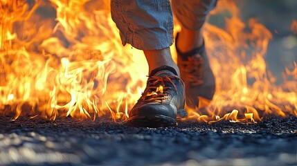 Walking Through Fire. Overcoming Challenges, Resilience, Strength Concept.