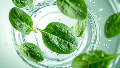 Obraz premium Spinach Splash: Fresh Greens in Water