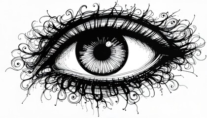 Intricate black and white eye design with ornate detail.