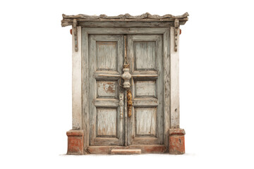 PNG Rustic wooden door with metal lock and weathered patina in antique frame