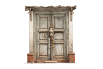 PNG Rustic wooden door with metal lock and weathered patina in antique frame