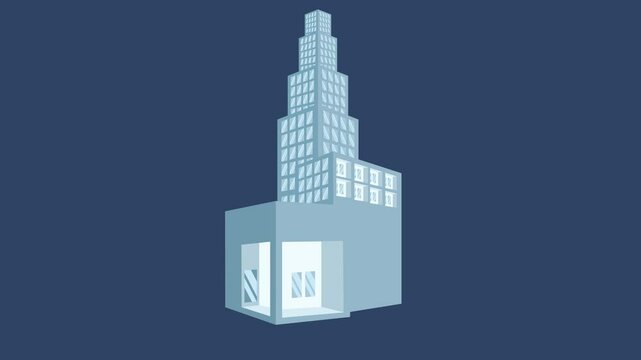 Cartoon-style animation of a modern office tower, great for corporate branding, real estate promotions, or startup explainer videos