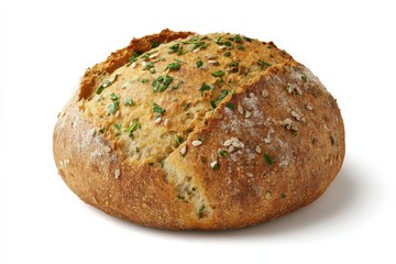 Artisan herb bread, golden crust, seeds, delicious.
