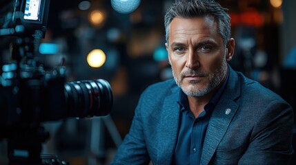 Mature man in a professional setting, focused gaze