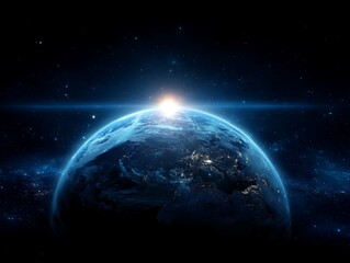 Digital Image of Earth with Sunrise in Space